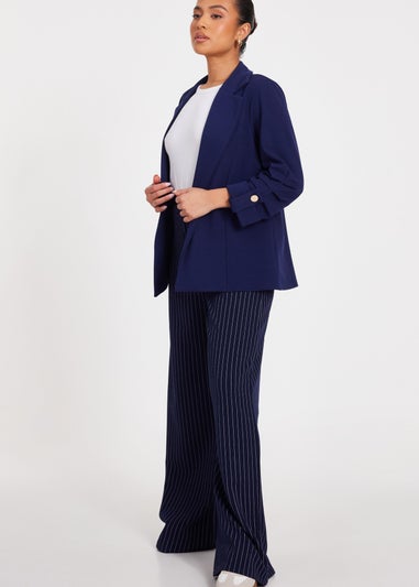 Quiz Navy Petite Ruched Sleeve Blazer