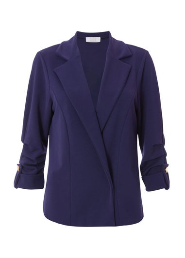 Quiz Navy Petite Ruched Sleeve Blazer