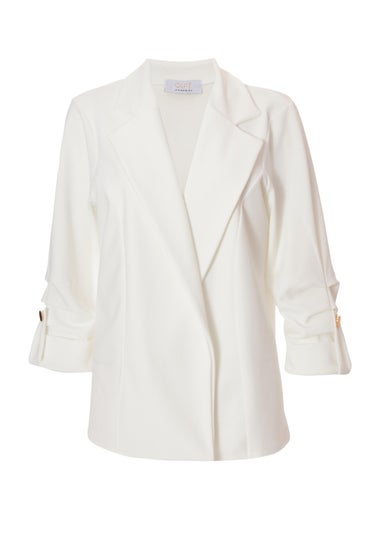 Quiz Cream Petite Ruched Sleeve Blazer