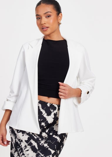 Quiz Cream Petite Ruched Sleeve Blazer