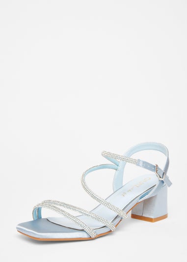 Quiz Blue Wide Fit Diamante Block Heels