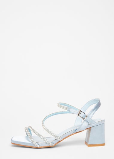 Quiz Blue Wide Fit Diamante Block Heels