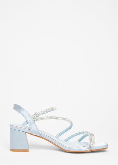 Quiz Blue Wide Fit Diamante Block Heels