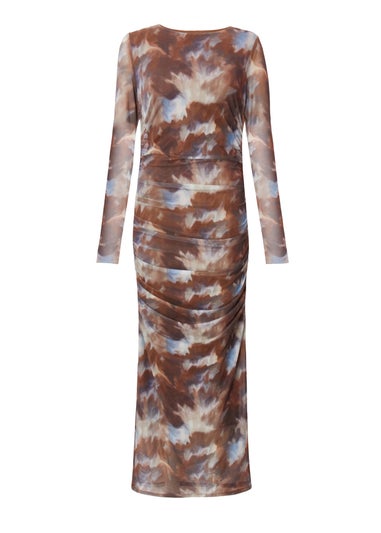 Quiz Brown Mesh Printed Midaxi Dress