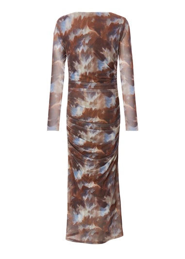 Quiz Brown Mesh Printed Midaxi Dress