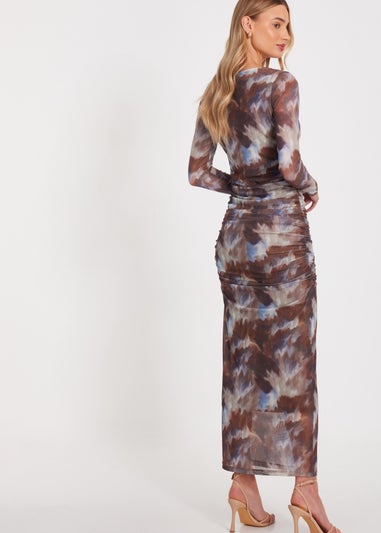 Quiz Brown Mesh Printed Midaxi Dress