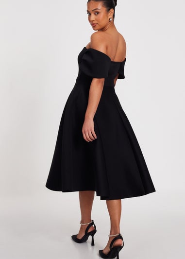 Quiz Black Petite Bardot Midi Skater Dress