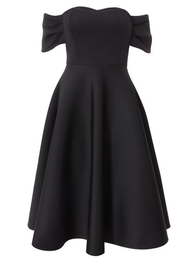 Quiz Black Petite Bardot Midi Skater Dress