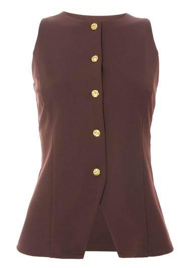 Quiz Brown Button Front Waistcoat