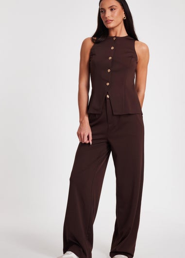 Quiz Brown Button Front Waistcoat