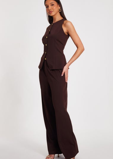 Quiz Brown Button Front Waistcoat