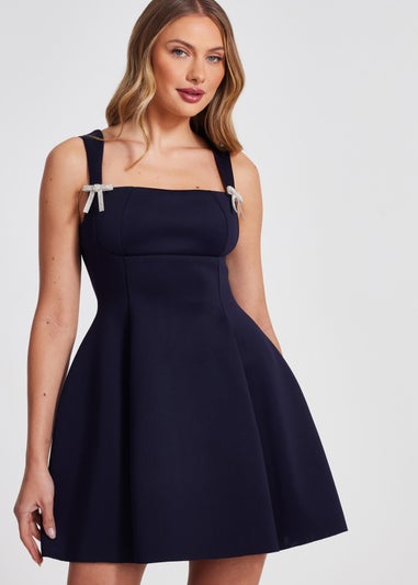 Quiz Navy Bow Detail Mini Dress