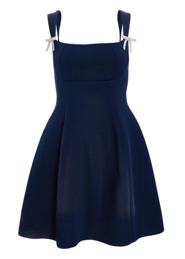 Quiz Navy Bow Detail Mini Dress