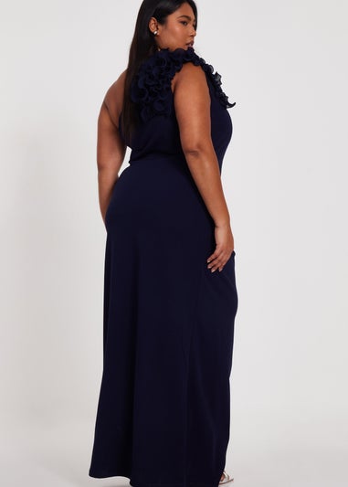 Quiz Navy Curve One Shoulder Maxi Dress