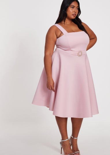 Quiz Pink Curve Belted Skater Dress