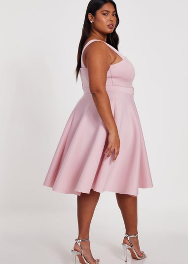 Quiz Pink Curve Belted Skater Dress