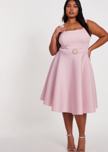 Quiz Pink Curve Belted Skater Dress