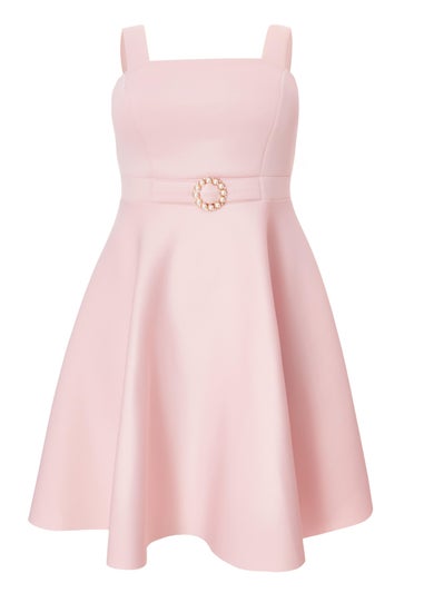 Quiz Pink Curve Belted Skater Dress