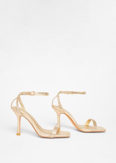 Quiz Gold Diamante Strap Heels