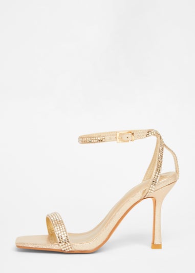 Quiz Gold Diamante Strap Heels