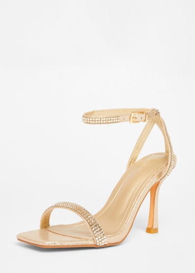 Quiz Gold Diamante Strap Heels