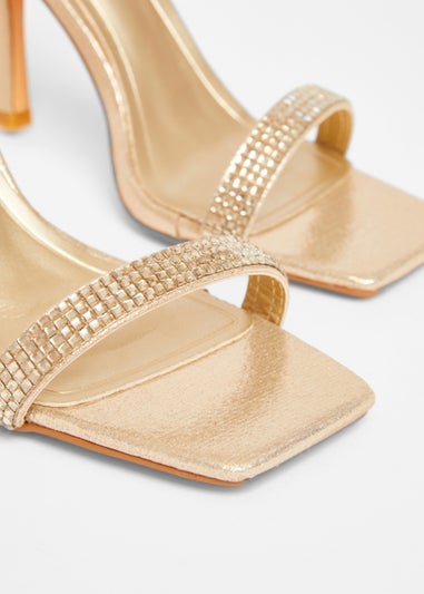 Quiz Gold Diamante Strap Heels