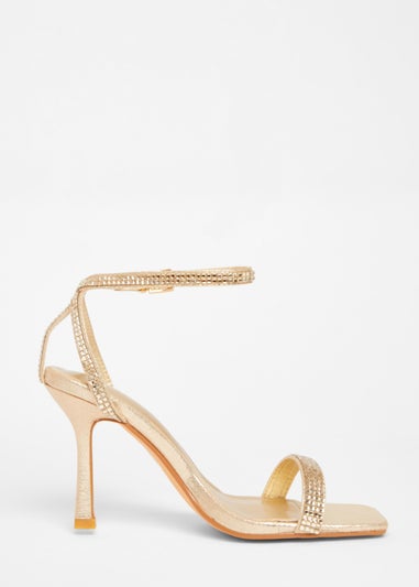 Quiz Gold Diamante Strap Heels