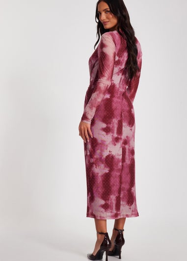 Quiz Pink Marble Print Midaxi Dress