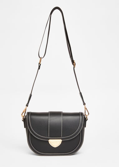 Quiz Black Contrast Stitch Cross Body Bag