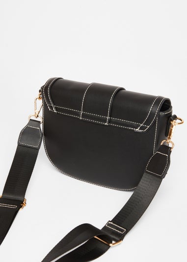 Quiz Black Contrast Stitch Cross Body Bag