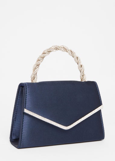 Quiz Navy Diamante Twisted Top Handle Bag