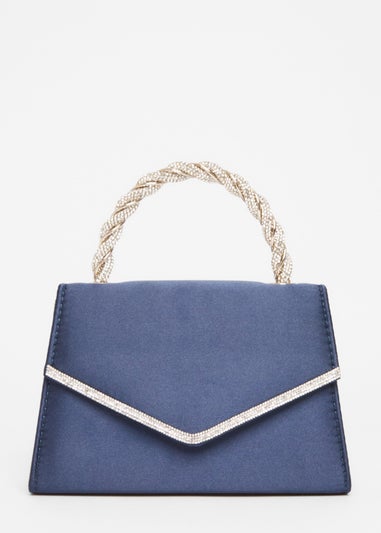 Quiz Navy Diamante Twisted Top Handle Bag