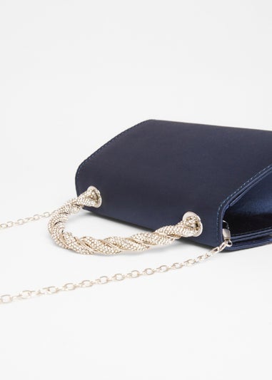 Quiz Navy Diamante Twisted Top Handle Bag