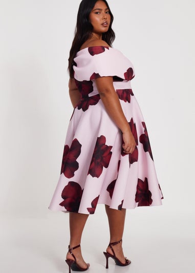 Quiz Pink Curve Floral Skater Dress