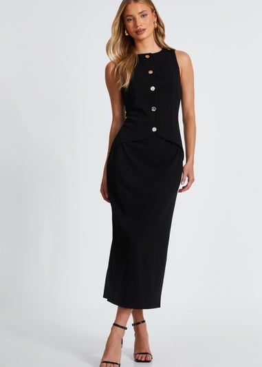 Quiz Black Waistcoat Midi Dress