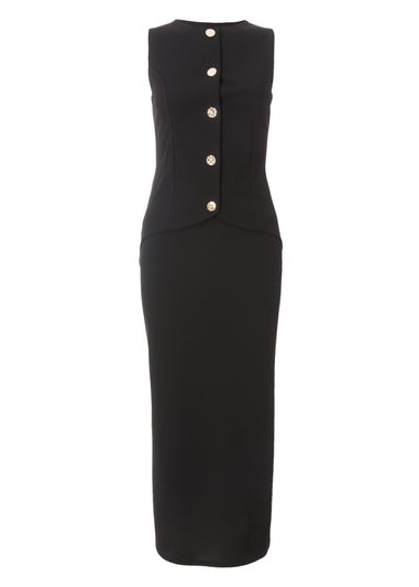 Quiz Black Waistcoat Midi Dress