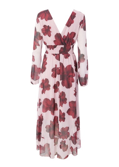 Quiz Pink Floral Dip Hem Midi Dress