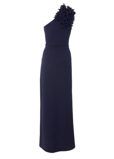 Quiz Navy One Shoulder Ruffle Maxi Dress