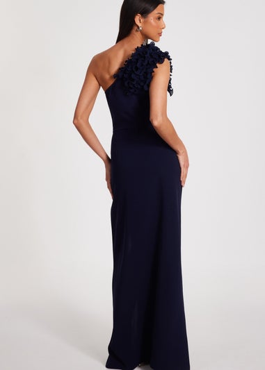 Quiz Navy One Shoulder Ruffle Maxi Dress