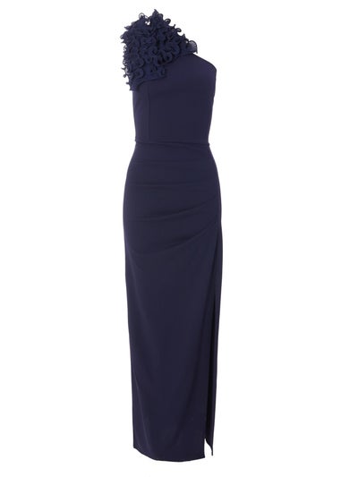 Quiz Navy One Shoulder Ruffle Maxi Dress