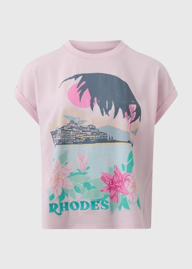Pink Embellished Rhodes Graphic T-Shirt