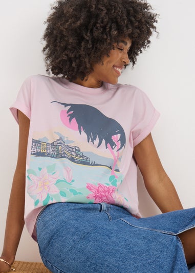 Pink Embellished Rhodes Graphic T-Shirt