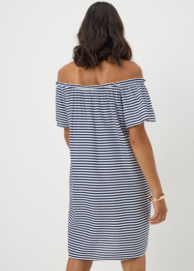 Navy Stripe Bardot Mini Dress