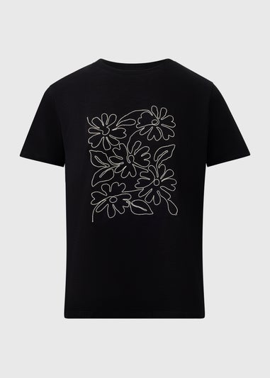 Black Floral Embroidered T-Shirt