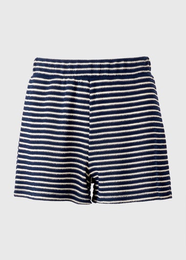 Navy Stripe Textured Co Ord Shorts