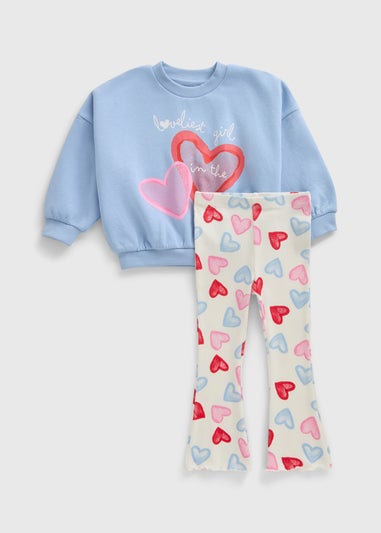 Girls Blue Heart Sweatshirt & Flare Set (1-7yrs)