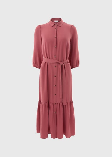 Red Solid Midi Shirt Dress