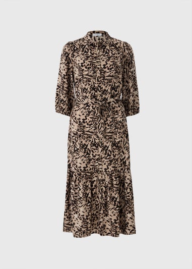 Brown Animal Print Midi Shirt Dress