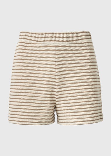 Beige Stripe Textured Co Ord Shorts