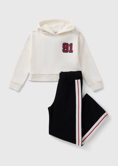 Girls Black Sporty Hoodie & Jogging Bottom Set (7-15yrs)